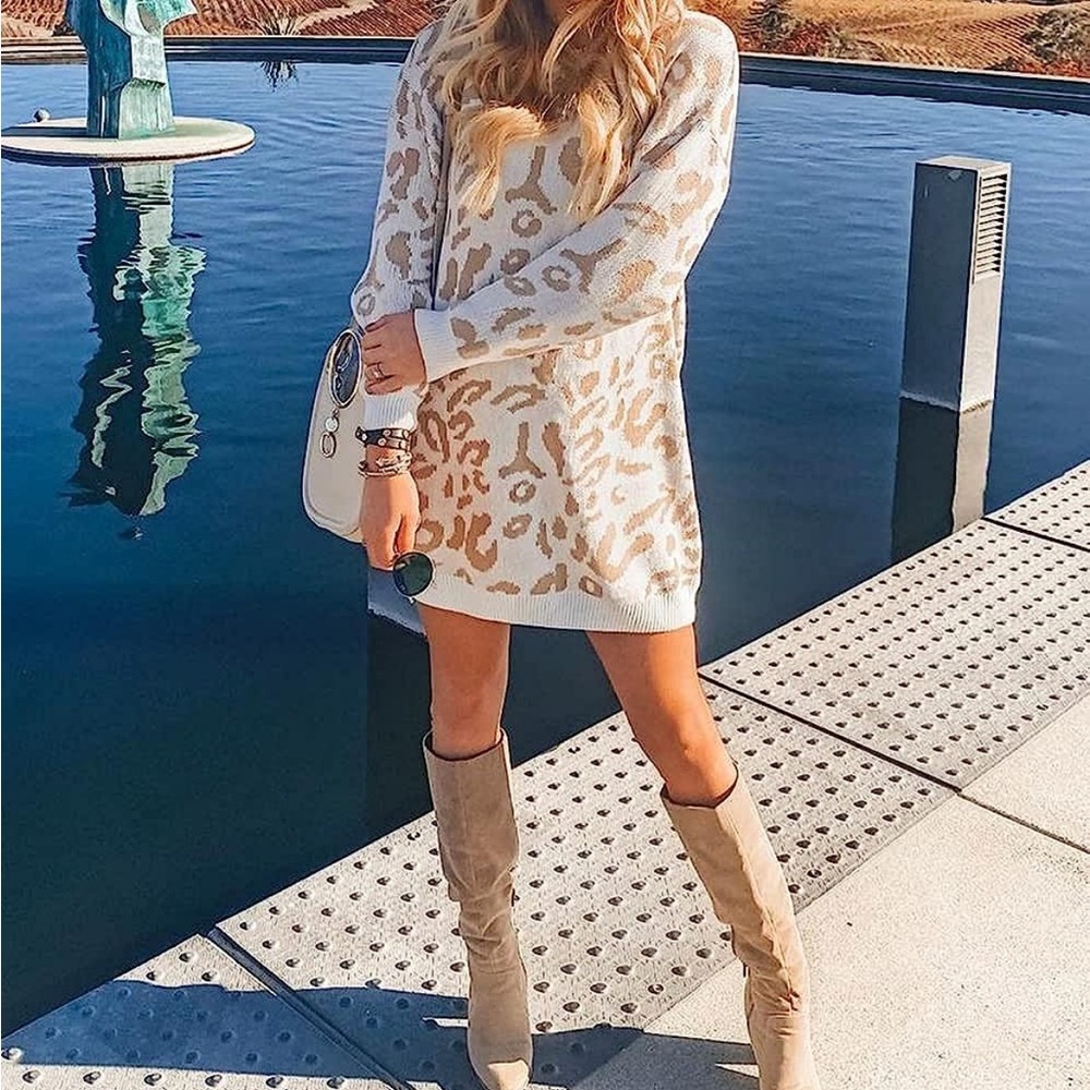 Oversized Leopard Print Knit Sweater